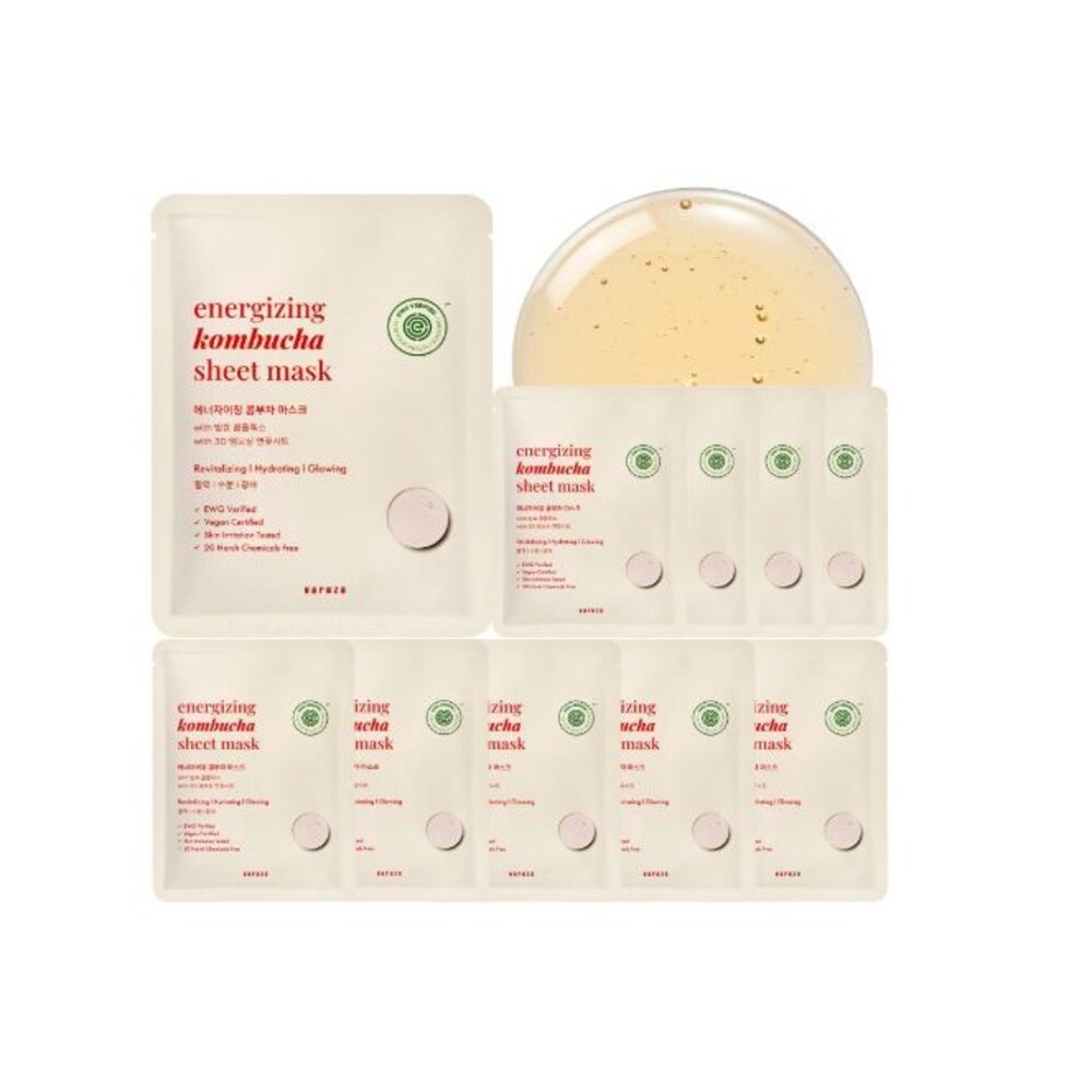 Verified Kombucha Sheet Mask 12-pack EWG Lyocell 3D Snow Crystal Fermented